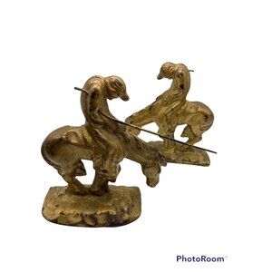 Vintage Solid Brass Horse & Rider End of the Trail bookends